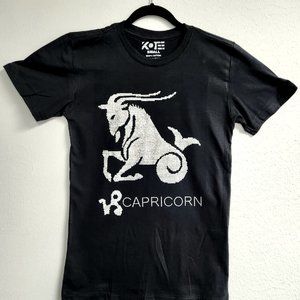 High Quality Zodiac Capricorn Rhinestone Bling Bling Short Sleeve T-shirt